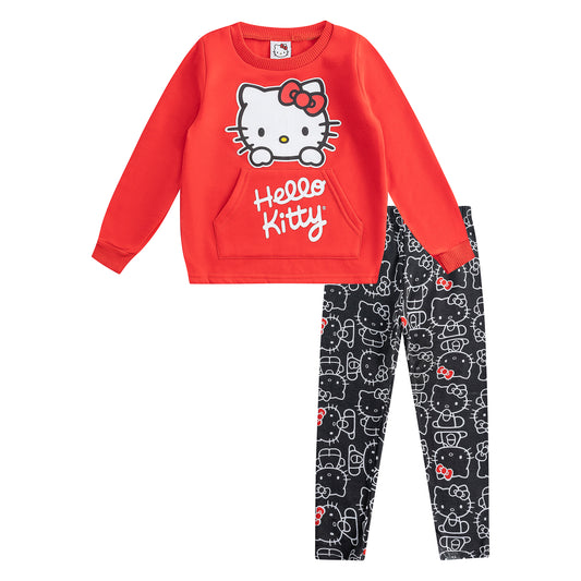 Hello Kitty Girls Long Sleeve Sweater and Legging Pants Set for Toddlers, Little and Big Girls - Red/Black