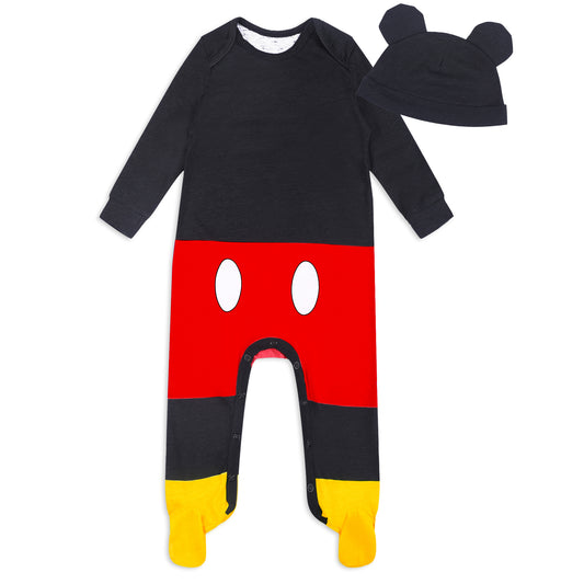 Disney Mickey Mouse Boys’ Bodysuit and Cap Set for Newborn and Infant – Black