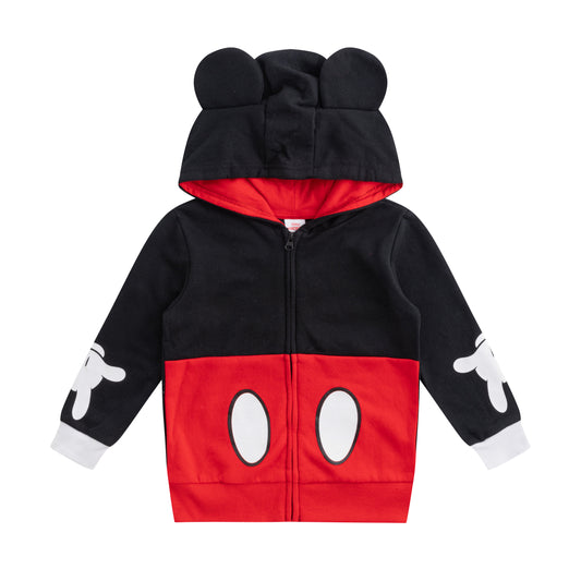 Disney Mickey Mouse Boys Zip Up Hoodie with Ears for Infants and Toddlers Kids ? Black/Red