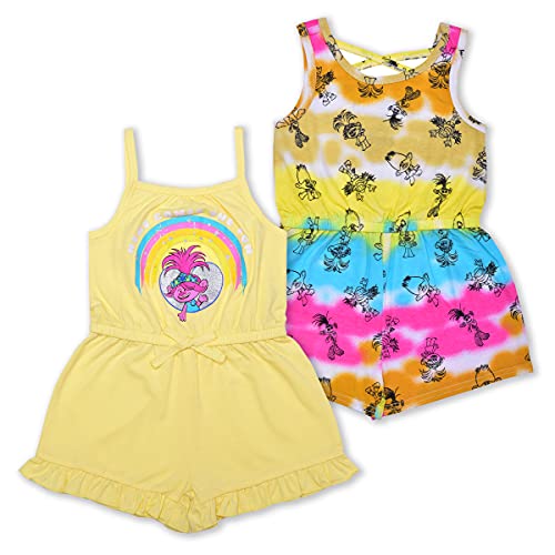 DreamWorks Trolls Girls’ 2 Pack Rompers for Toddler and Little Kids – Yellow/Multicolor