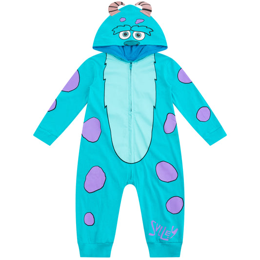 Disney Monsters Inc Boys’ Costume Zip Up Hooded Coverall for Newborn, Infant and Toddler – Blue or Green