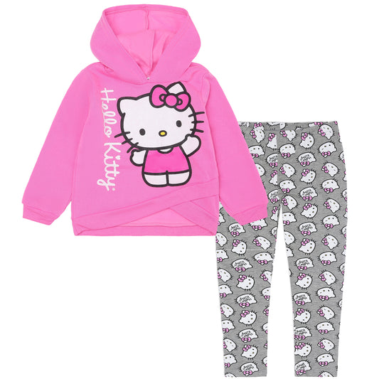 Hello Kitty Girls Hooded Sweatshirt and Legging Pants Set for Infant, Toddler, Little and Big Kids – Grey/Pink