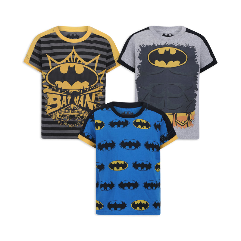 DC Comics Batman Boys 3 Pack T-Shirt for Toddler and Little Kids – Blue/Yellow/Grey