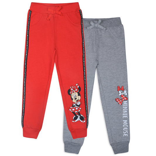 Disney Minnie Mouse Girls' 2 Pack Jogger Pants for Toddler and Little Kids – Red/Grey