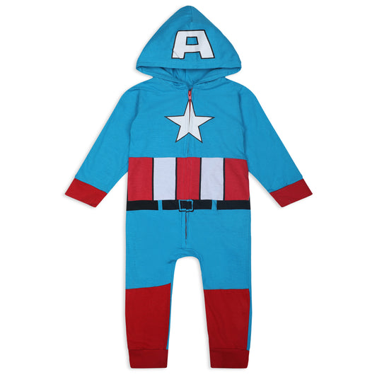 Marvel Hulk, Captain America, Iron Man or Spiderman Boys Zip Up Hooded Bodysuit for Infant and Toddler