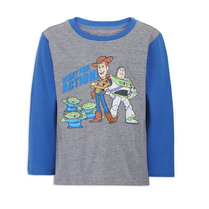 Disney Toy Story Boys’ Buzz Lightyear, Woody and Aliens Long Sleeve Shirt and Jogger for Toddler and Little Boys