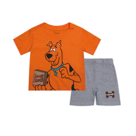 Warner Bros Scooby Doo Boy's 2-Piece Scooby Snack Shirt and Short Set, Orange