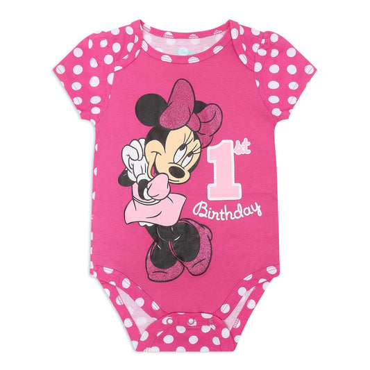 Disney Minnie Mouse Girls’ First Birthday Bodysuit for Infant – Pink