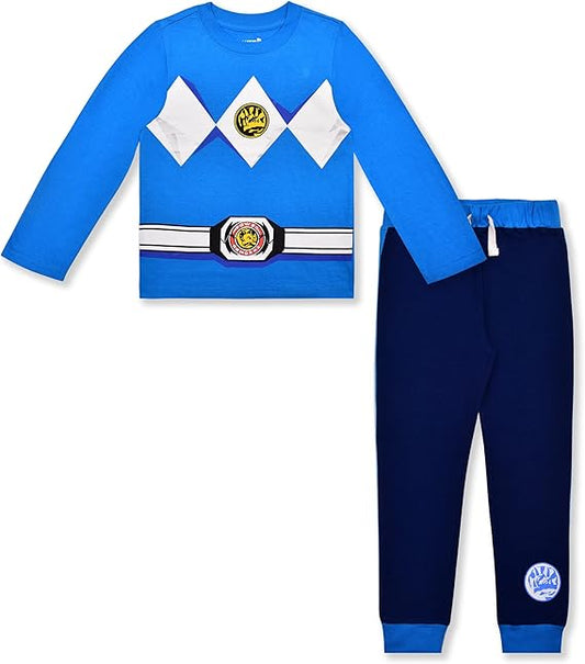 Hasbro Power Rangers Boys’ Long Sleeve Shirt and Jogger Pants Set for Little Kids – Blue/Red