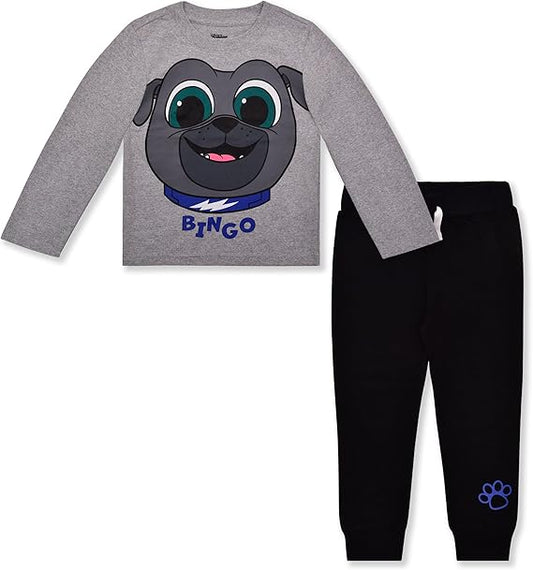 Disney Puppy Dog Pals Boys’ Long Sleeve Shirt and Jogger Set for Toddler – Brown/Navy/Grey/Black