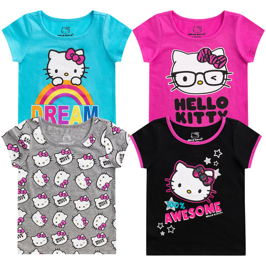 Hello Kitty Girls’ 4 Pack T-Shirt for Toddler, Little and Big Kids – Pink/Blue/Grey/Black