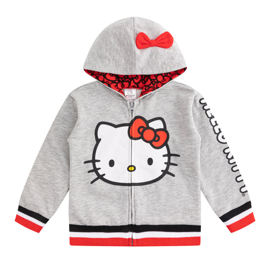 Hello Kitty Girls’ Zip Up Hoodie for Infant, Toddler, Little and Big Kids – Grey