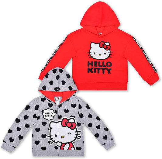 Hello Kitty Girls’ 2 Pack Hoodie for Infant, Toddler and Little Kids – Red/Grey