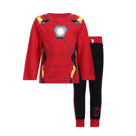 Marvel Avengers Boys’ Long Sleeve Shirt Costume and Jogger Set for Toddler and Little Kids – Blue/Navy/Red/Black/Green