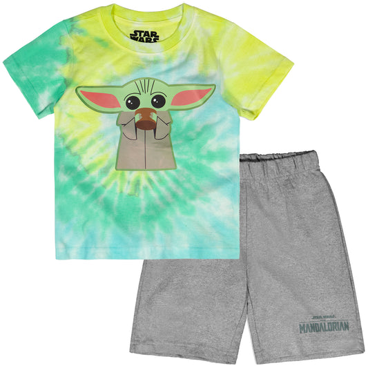 Star Wars Baby Yoda Boys’ T-Shirt and Short Set for Toddler and Little Kids – Multicolor