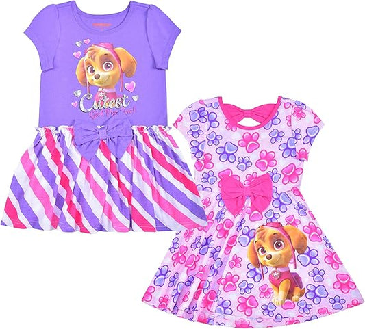 Nickelodeon Paw Patrol  2-Pack Short Sleeve Dresses for Toddlers to Big Kids