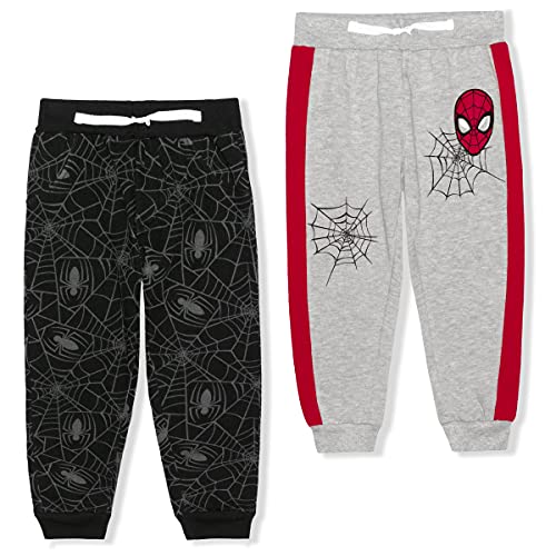 Marvel Spiderman Boys’ 2 Pack Joggers with Drawstring for Toddler and Little Kids – Grey/Black