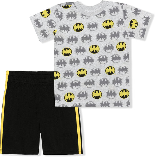 DC Comics Batman Boys T-Shirt and Short Set for Toddlers and Little Kids – Black/Grey