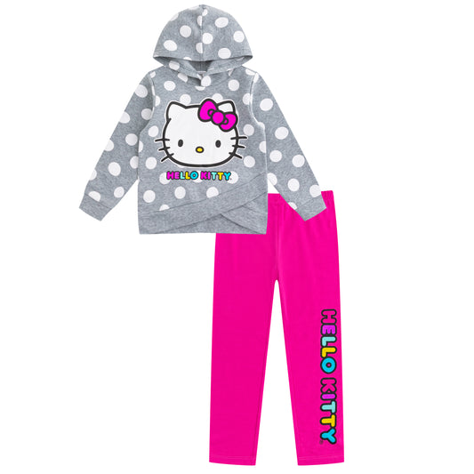 Hello Kitty Girls 2 Piece Hoodie and Legging Set for Infant, Toddler, Little and Big Girl - Grey/Pink