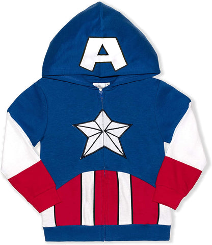 Marvel Avengers Captain America and Spiderman Boys’ Zip-Up Hoodie for Toddler and Little Kids – Navy/Red/White