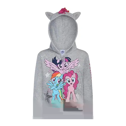 My Little Pony Rainbow Dash, Twilight Sparkle and Pinkie Pie Girls Zip Up Hoodie for Toddlers and Big Kids - Grey