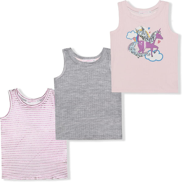 Young Hearts Magical Unicorn Girls? 3 Pack Tank Top for Toddler, Little and Big Kids ? Pink/Grey