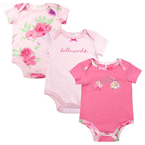 Tahari Baby Girls 3-Pack Creeper Bodysuits Pink Hello