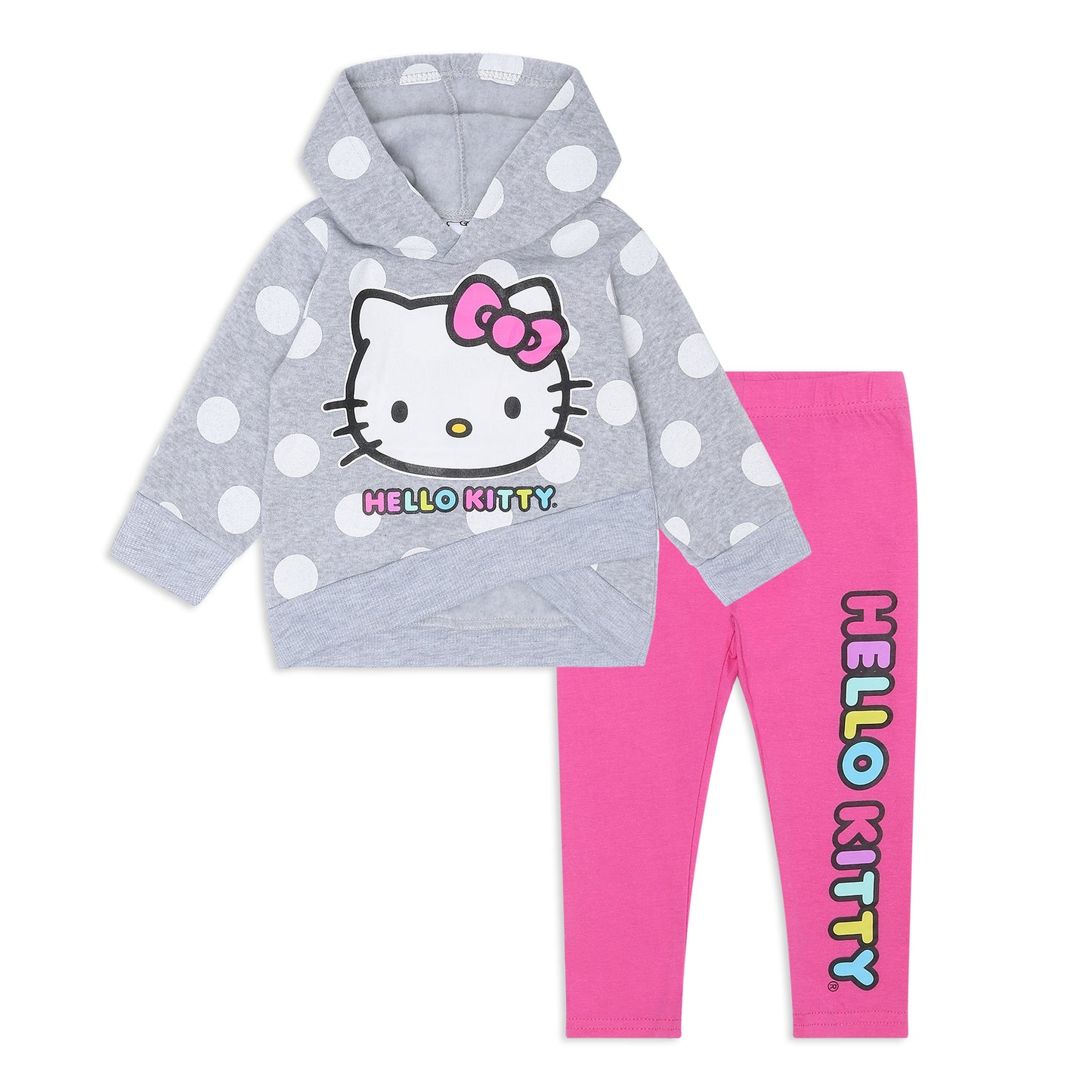 Hello Kitty Girls 2 Piece Hoodie and Legging Set for Infant, Toddler, Little and Big Girl - Grey/Pink