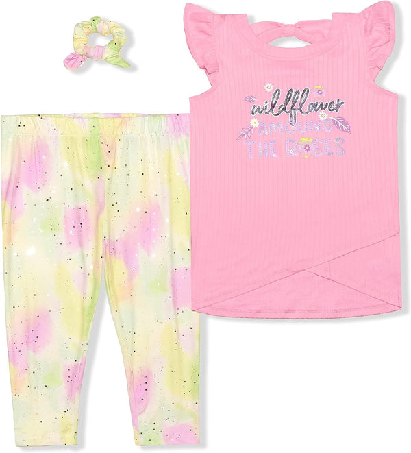 Nannette Unicorn Girls? Sleeveless Shirt, Legging Pants and Scrunchie Set for Little Kids ? Pink/Yellow or Blue/White