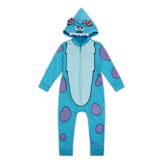 Disney Monsters Inc Boys’ Costume Zip Up Hooded Coverall for Newborn, Infant and Toddler – Blue or Green