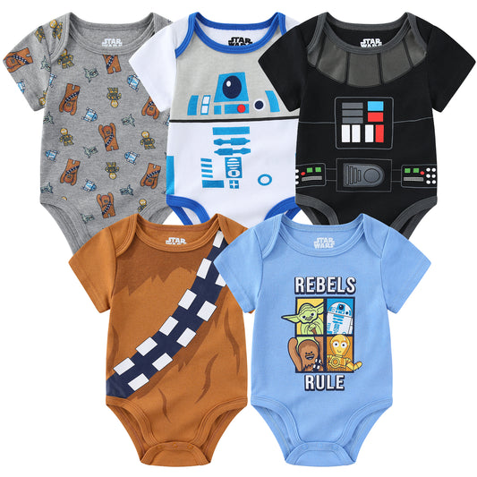 Star Wars Boys' 5 Pack Bodysuit Costume for Infant – Blue/Grey/Brown/Black/White