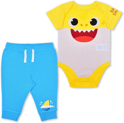 Nickelodeon Baby Shark Boys? Short Sleeve Bodysuit and Jogger Set for Newborn and Infant ? Blue/Yellow