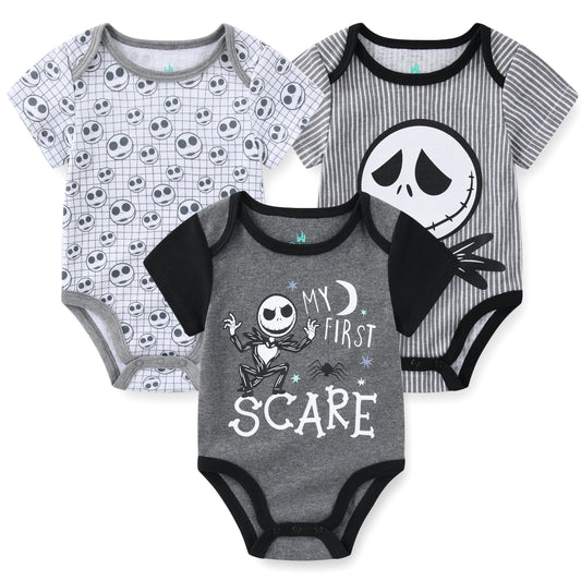 Disney Nightmare Before Christmas Boys’ Jack Skellington 3 Pack Bodysuits for Infant – Grey