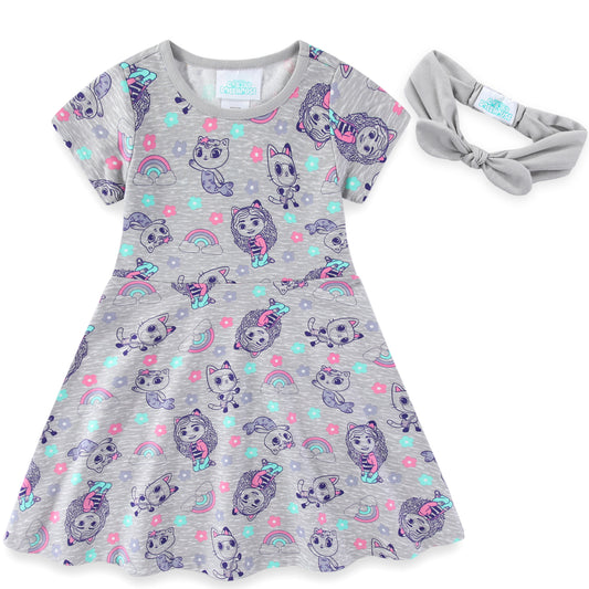 Gabby'S Dollhouse Aop Skater Girls Dress With Headband