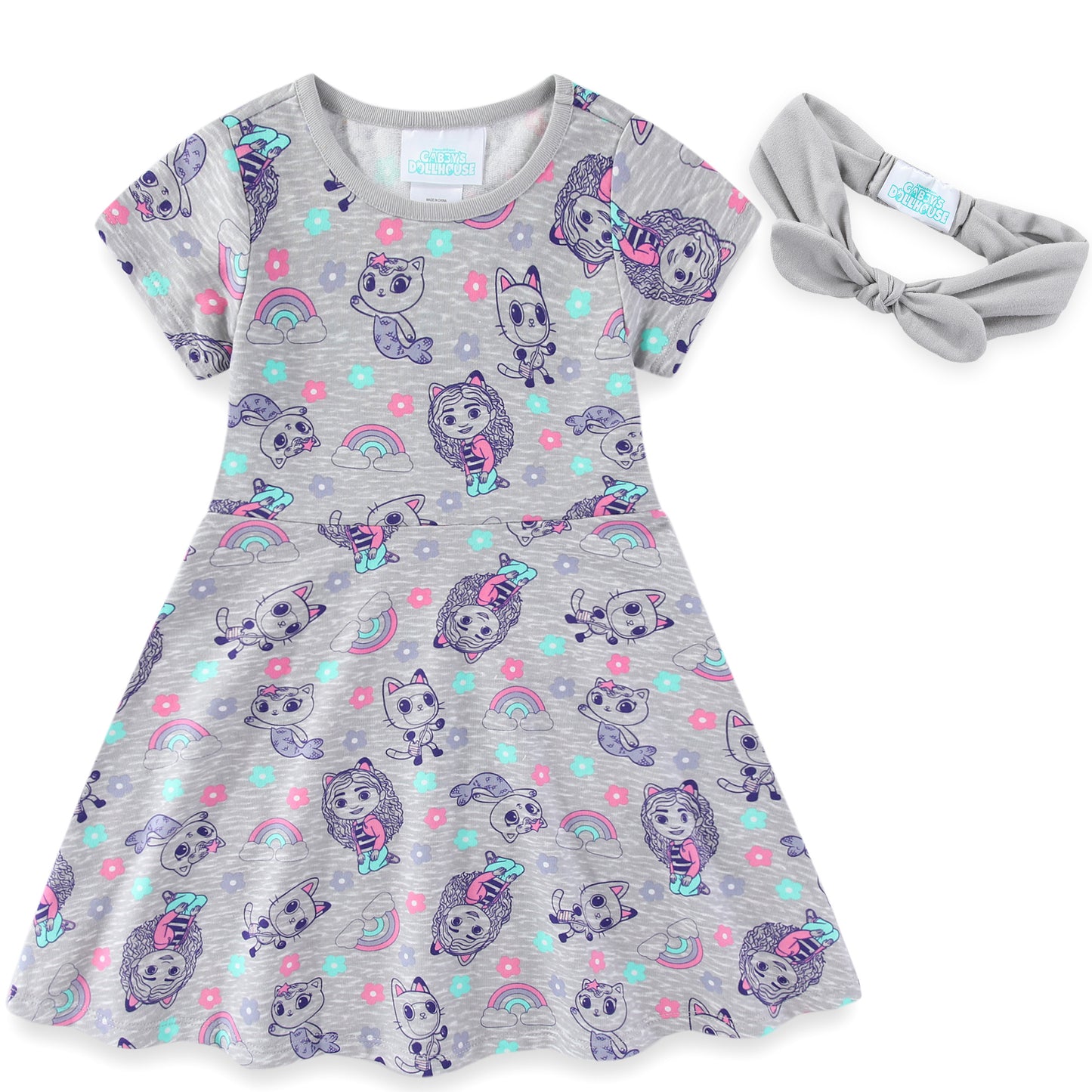 Gabby'S Dollhouse Aop Skater Girls Dress With Headband