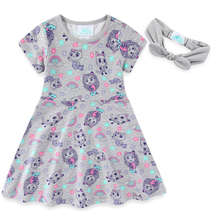 Gabby'S Dollhouse Aop Skater Girls Dress With Headband
