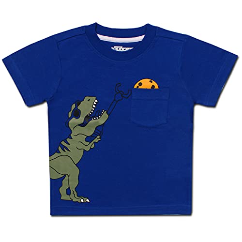 10 Threads Boy's Dinosaur Crewneck Short Sleeve Tee Shirt, Cookie T-Rex Graphic Print, Blue