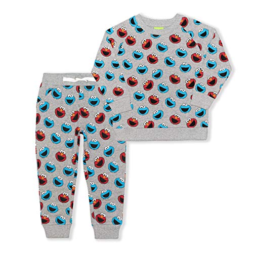 Sesame Street Elmo and Cookie Monster Boys Long Sleeve Shirt and Jogger Pants Set for Infant and Toddler – Grey