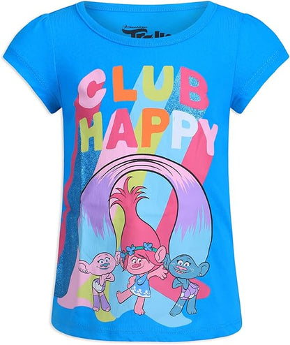 DreamWorks Trolls Poppy, Branch, Satin and Chenille Girls 3 Pack T-Shirt for Toddler – Blue/Yellow/Grey