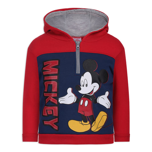 Disney Boy's Mickey Mouse Half Zip Pullover Fashion Hoodie, Black/Red/Blue