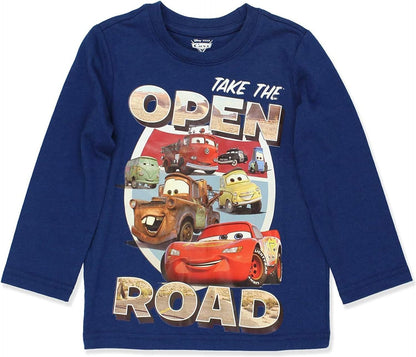 Disney Cars Toddler Boy's Mater and Lightning McQueen Open Road Long Sleeve Graphic Tee Shirt, Navy