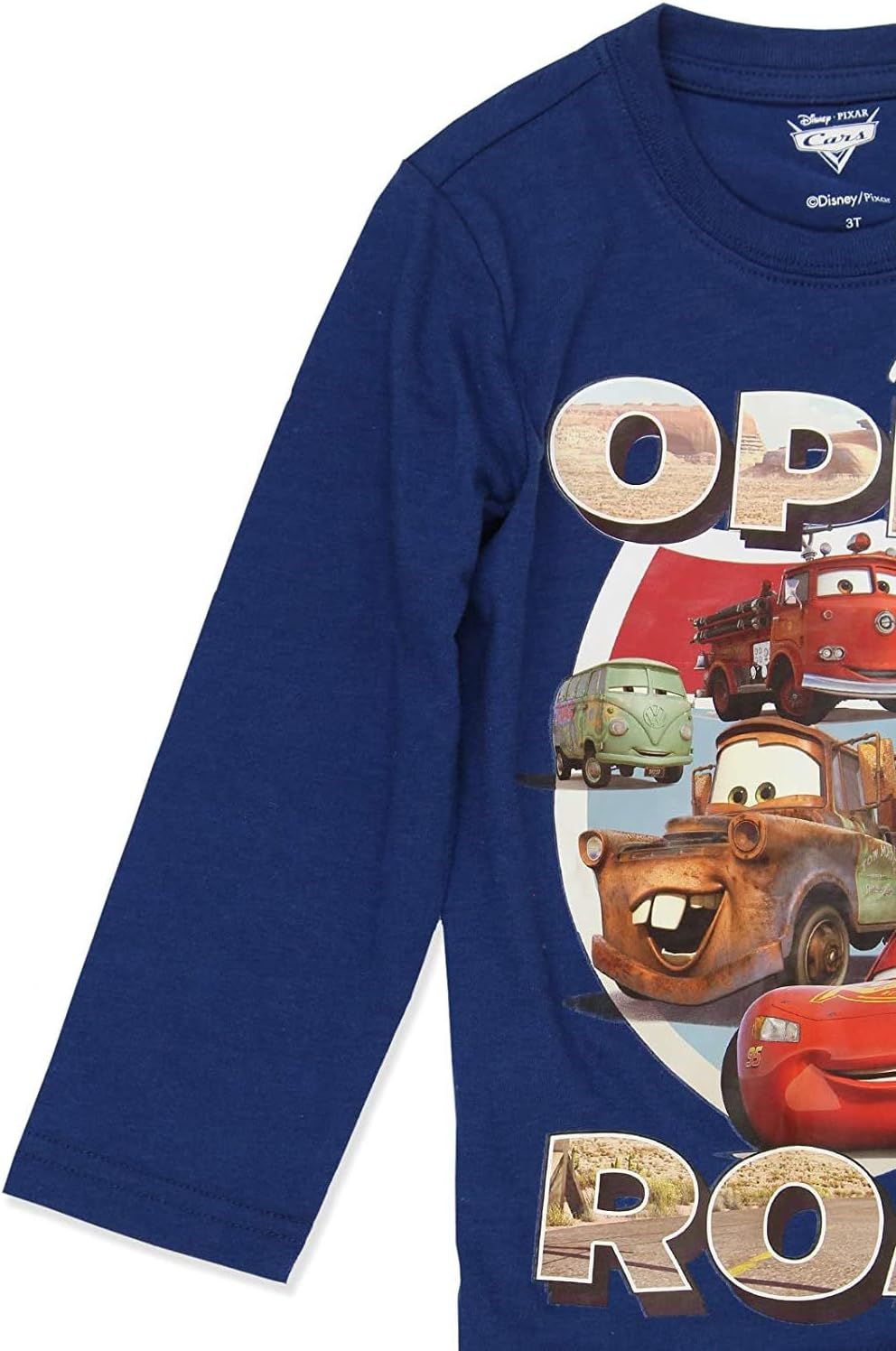 Disney Cars Toddler Boy's Mater and Lightning McQueen Open Road Long Sleeve Graphic Tee Shirt, Navy