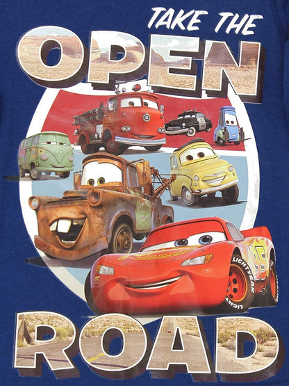 Disney Cars Toddler Boy's Mater and Lightning McQueen Open Road Long Sleeve Graphic Tee Shirt, Navy