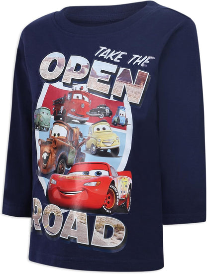 Disney Cars Toddler Boy's Mater and Lightning McQueen Open Road Long Sleeve Graphic Tee Shirt, Navy