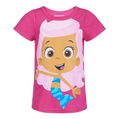 Nickelodeon Bubble Guppies Girls Molly, Deema, Oona and Bubble Puppy 3 Pack T-Shirt for Toddler – Purple/Blue