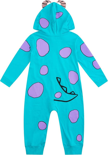 Disney Monsters Inc Boys’ Costume Zip Up Hooded Coverall for Newborn, Infant and Toddler – Blue or Green