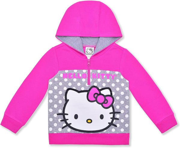 Hello Kitty Pink Half Zip Hoodie Sweatshirt with Grey Polka Dot Print