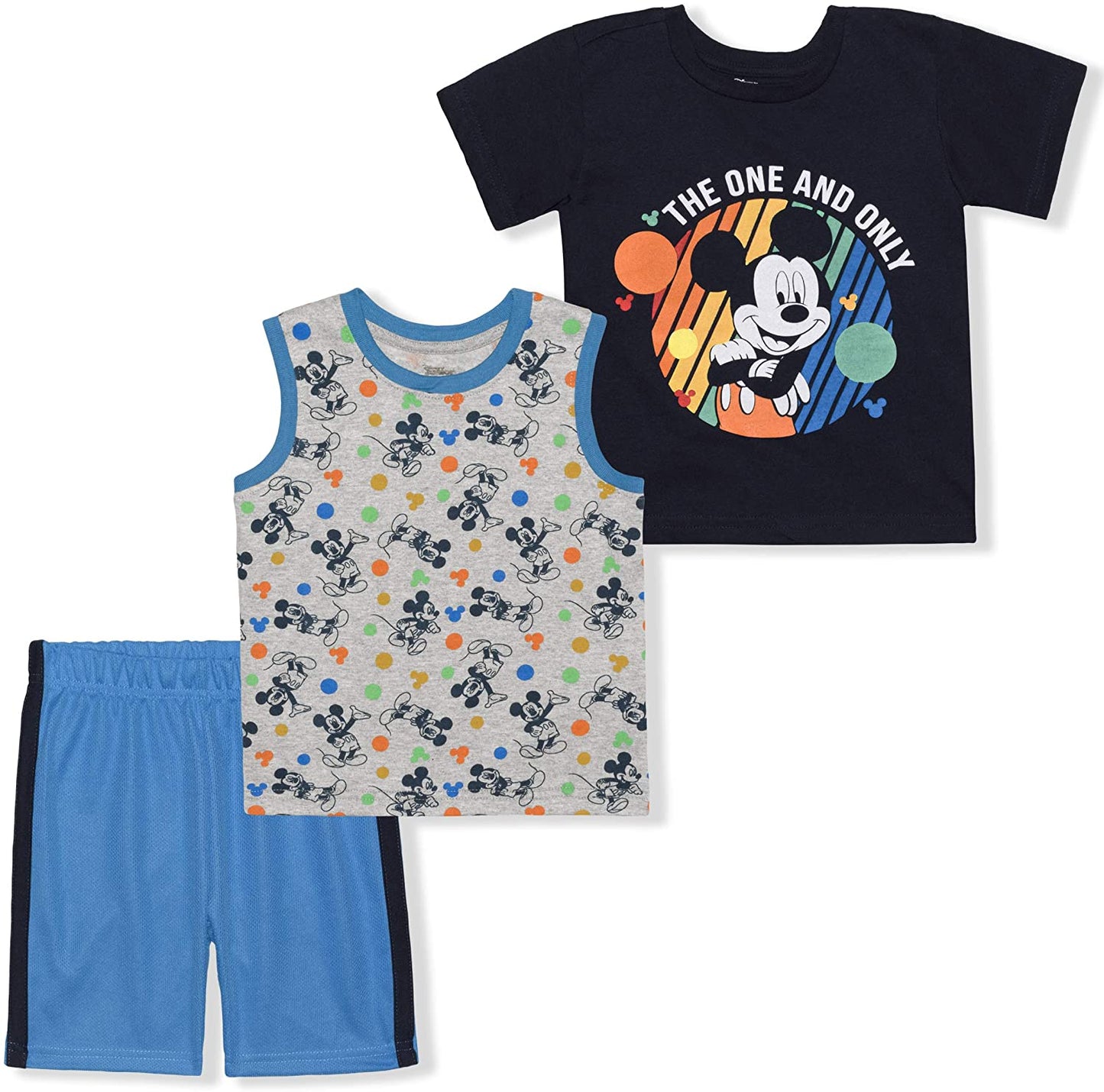 Disney Mickey Mouse Boy's 3 Piece T-Shirt, Tank Top and Shorts Set for Infant and Toddler - Red/White/Grey
