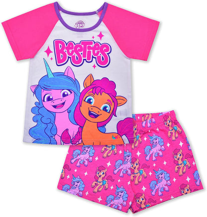 Hasbro My Little Pony Izzy and Sunny Girls’ Short Sleeve Tee and Shorts Set for Little and Big Kids – Pink/White