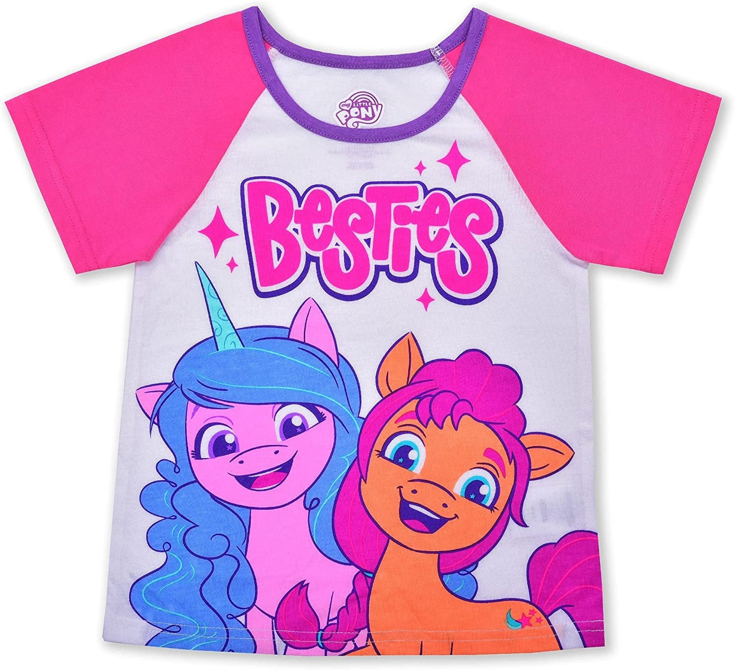 Hasbro My Little Pony Izzy and Sunny Girls’ Short Sleeve Tee and Shorts Set for Little and Big Kids – Pink/White